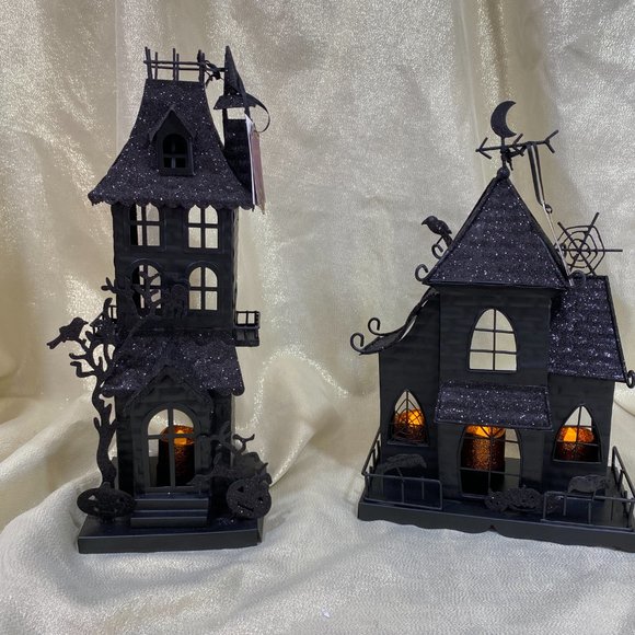 Halloween Tea Light Candle Holder Purple Haunted House Village Halloween Tea Light Candle Holder Purple Haunted House Village